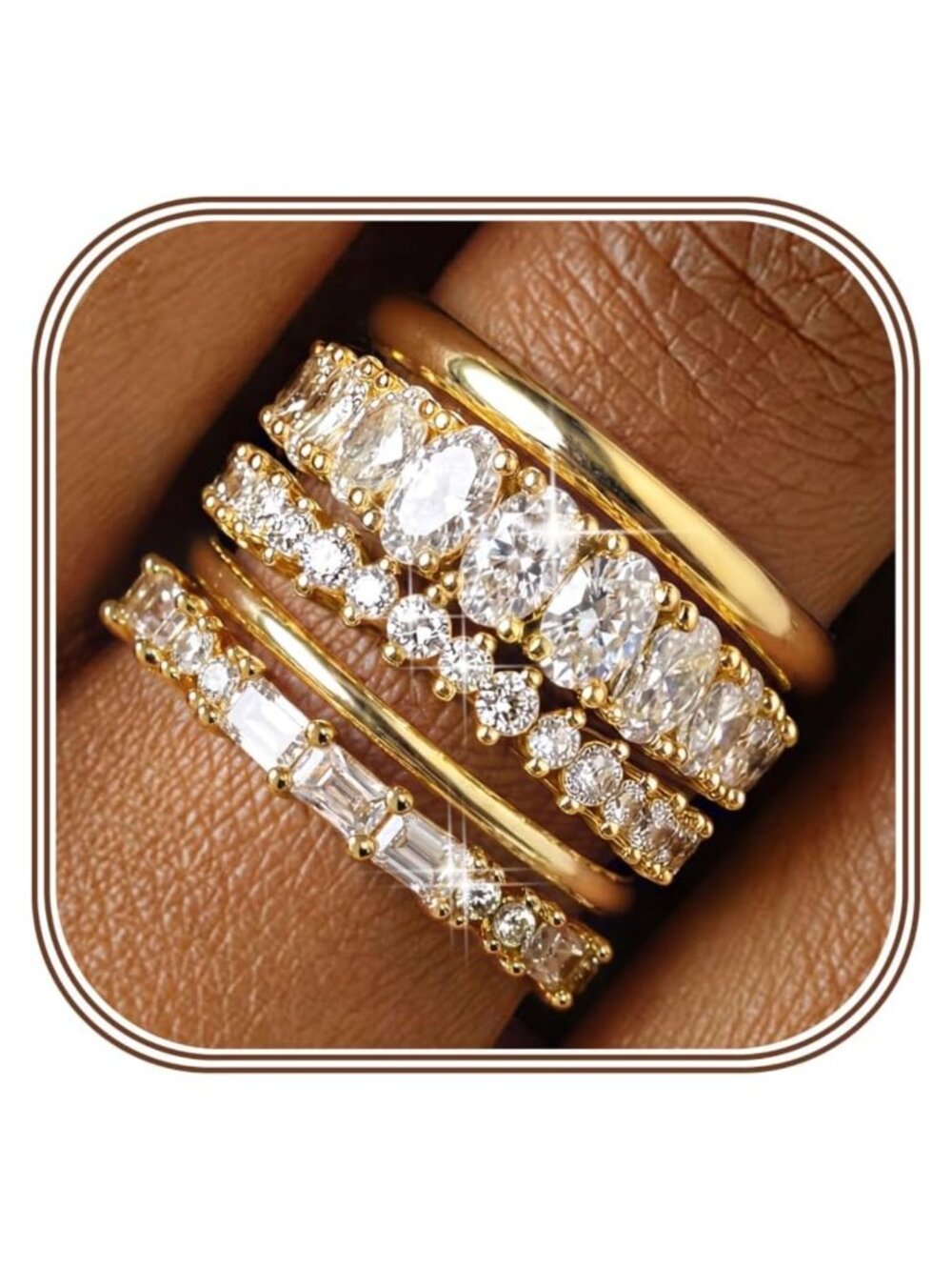 14k Gold Plated Stackable Rings Set Women Non Tarnish 5PC Stacking Bands